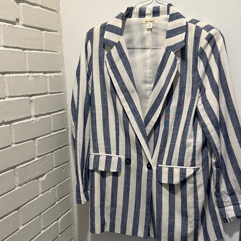 Blue & White Miami Vertical Stripe Blazer